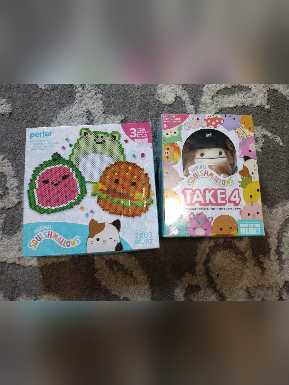 NEW Squishmallows Take 4 Game And Perler Beads Set